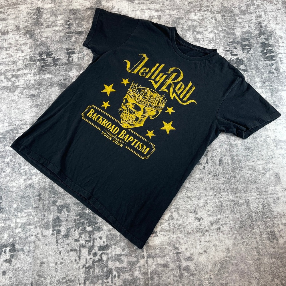 Jelly Roll Mens Large T-Shirt Black Backroad Baptism Tour Graphic Concert Goth
